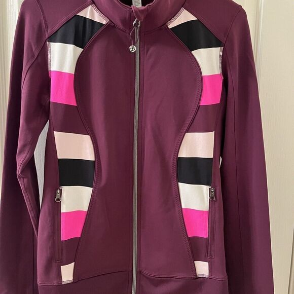 Lululemon Nice Asana Jacket Full Zip Plum Pow Stripe Raspberry Glo Light Size 6 - Picture 9 of 15
